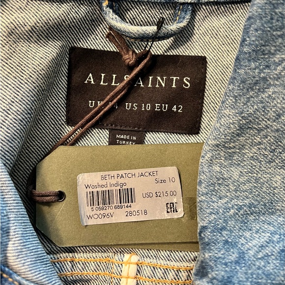 All Saints Beth Patch Cropped Distressed Denim Jacket - Picture 3 of 6